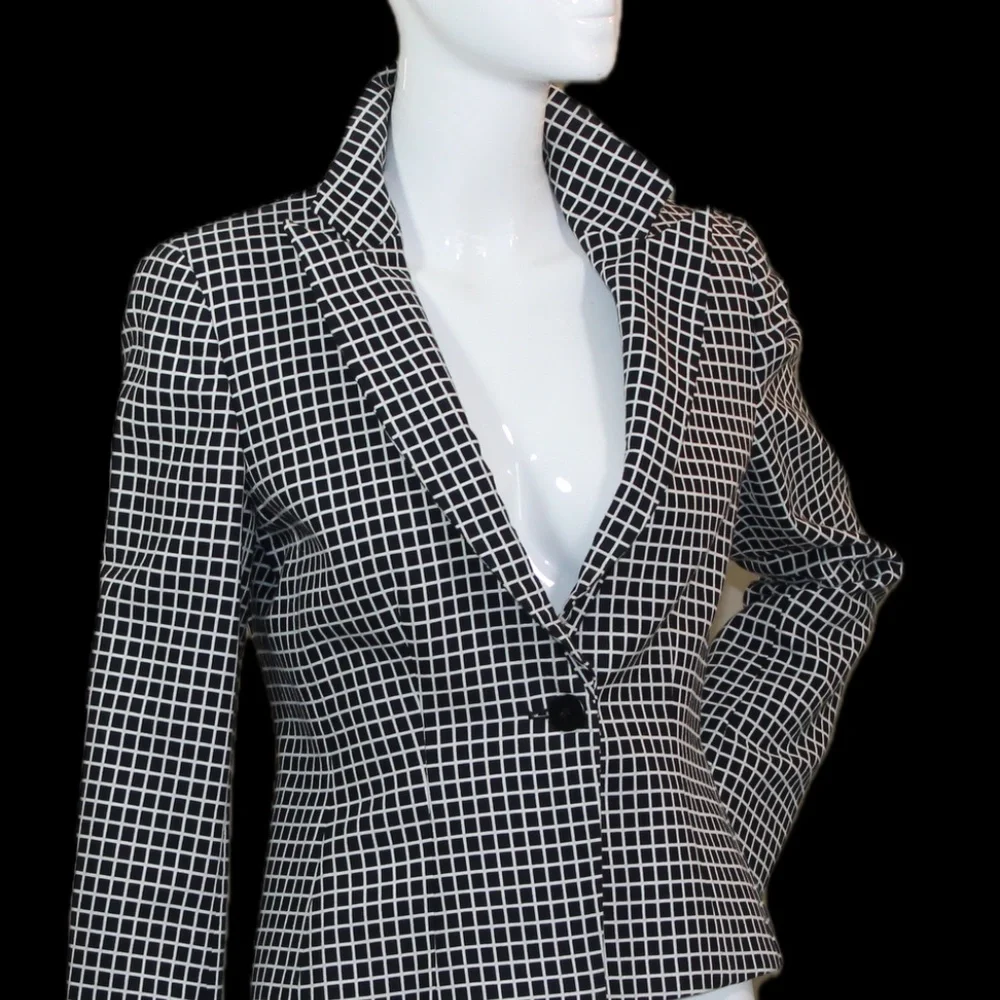 Armani Collezioni Black White Grid Tailored Blazer Made in Italy